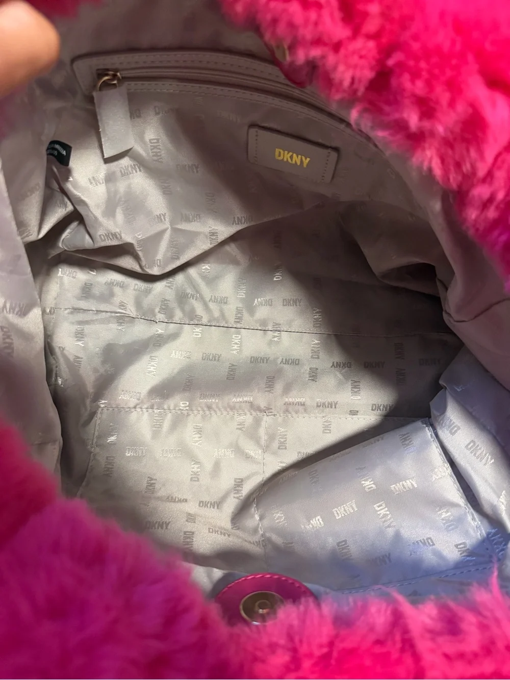 DKNY Bright Pink Faux Fur Tote Bag